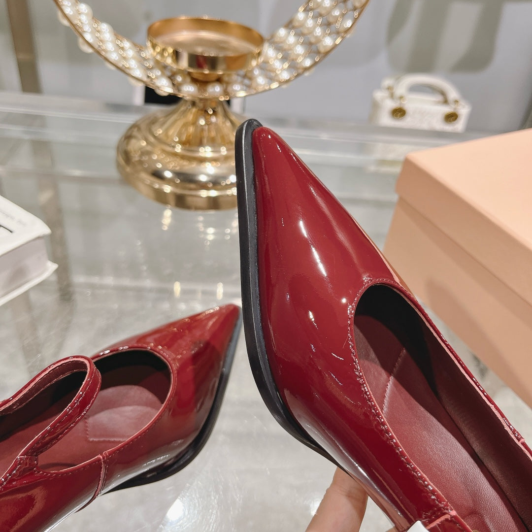Slingback Shoes Cherry Color Beads - 35