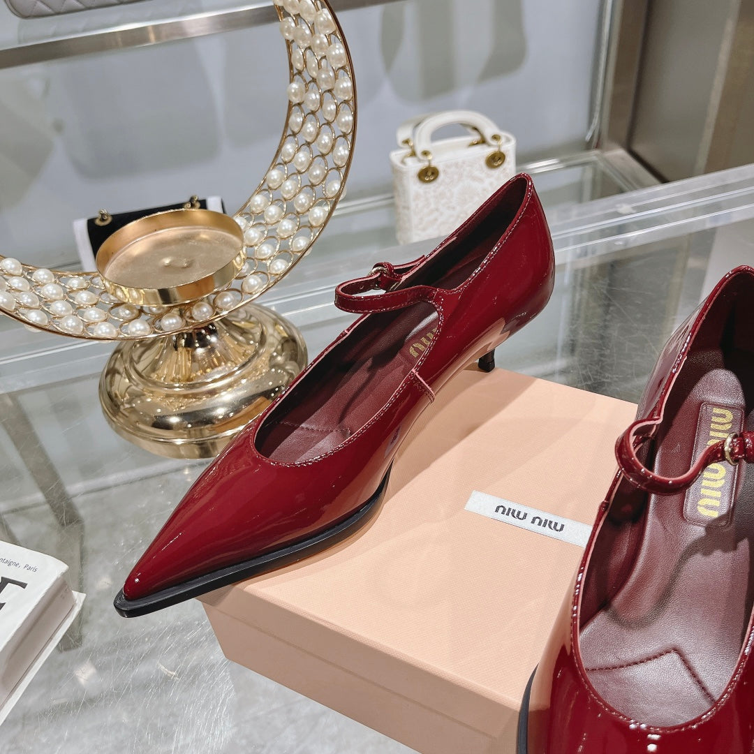 Slingback Shoes Cherry Color Beads - 35