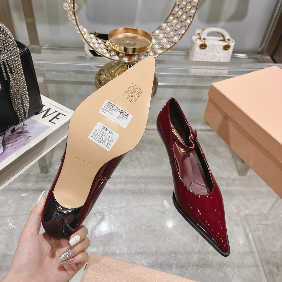 Slingback Shoes Cherry Color Beads - 35