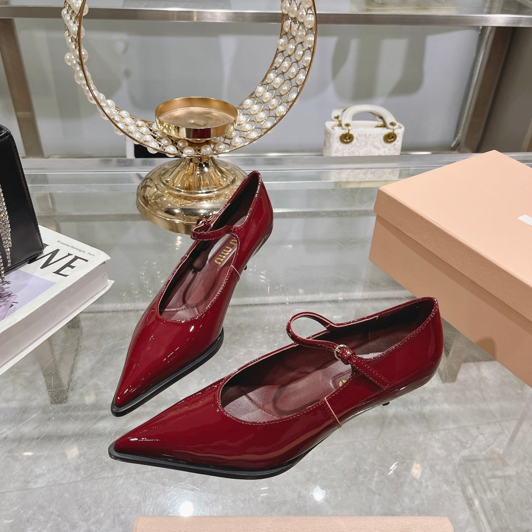 Slingback Shoes Cherry Color Beads - 35