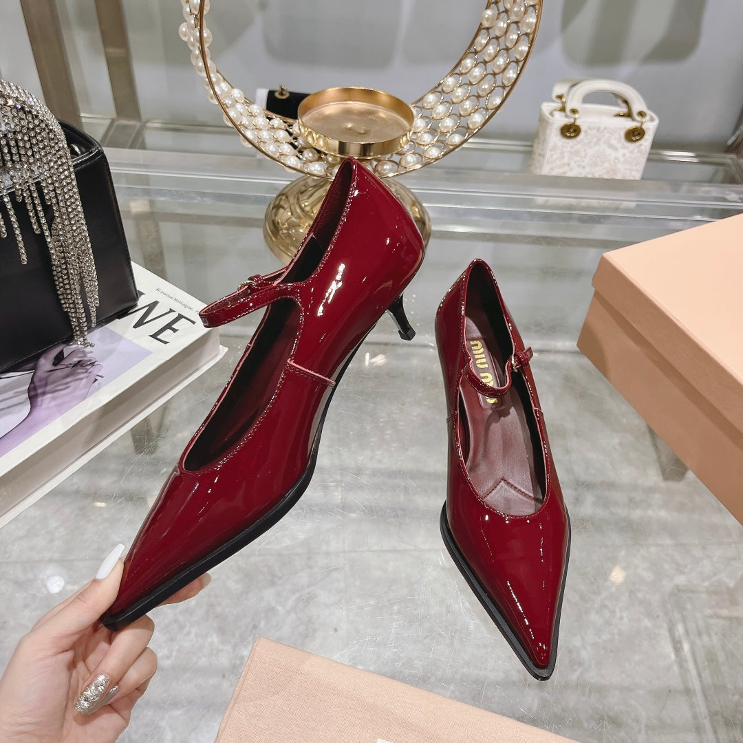 Slingback Shoes Cherry Color Beads - 35