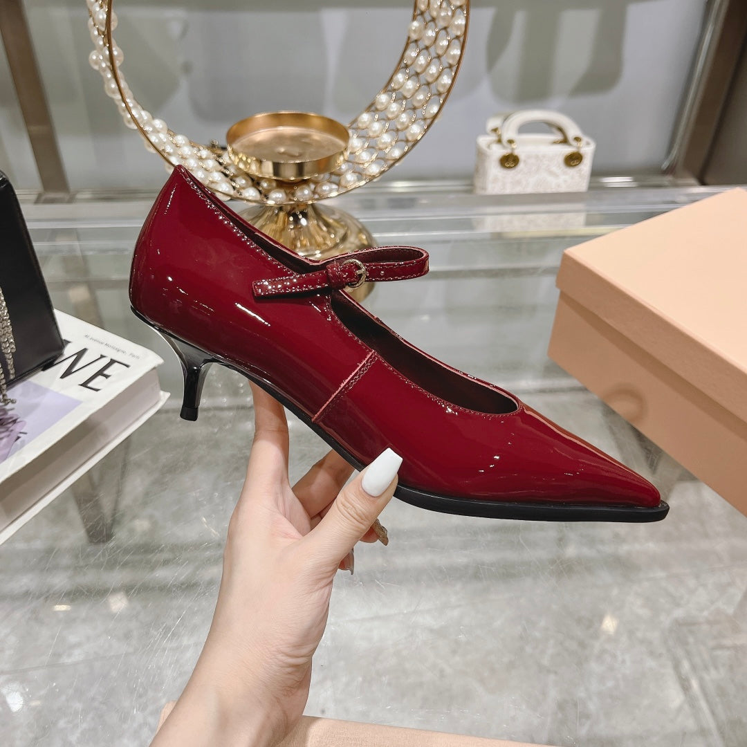 Slingback Shoes Cherry Color Beads - 35