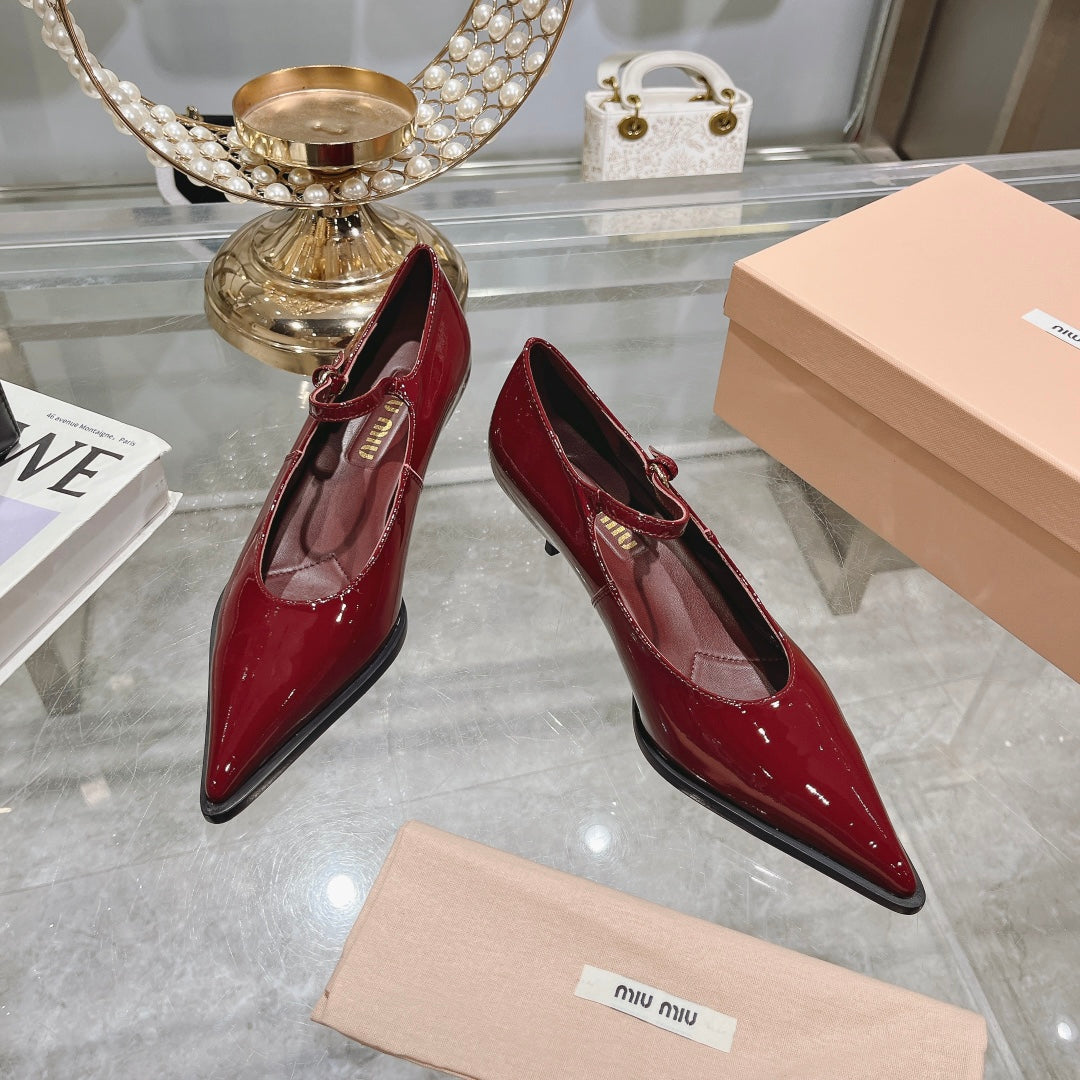 Slingback Shoes Cherry Color Beads - 35