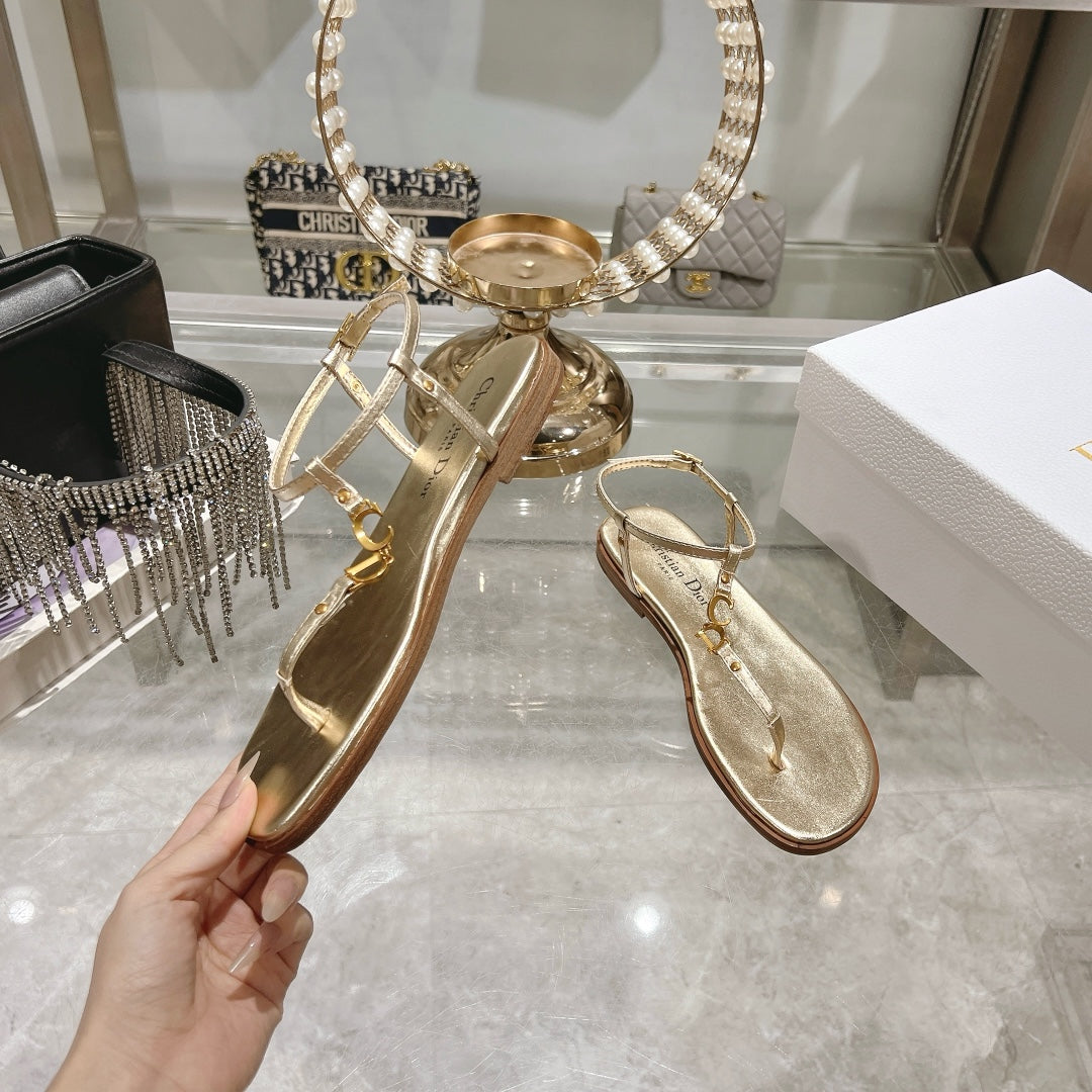 DIORIVIERA C'EST THONG SANDAL GOLD AQUAMARINA CALFSKIN - 35