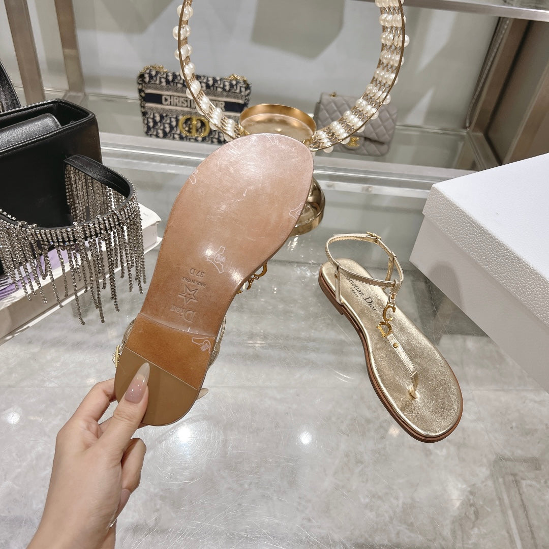 DIORIVIERA C'EST THONG SANDAL GOLD AQUAMARINA CALFSKIN - 35