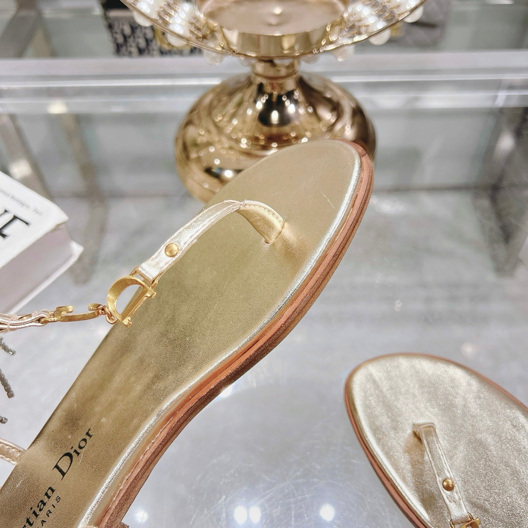 DIORIVIERA C'EST THONG SANDAL GOLD AQUAMARINA CALFSKIN - 35
