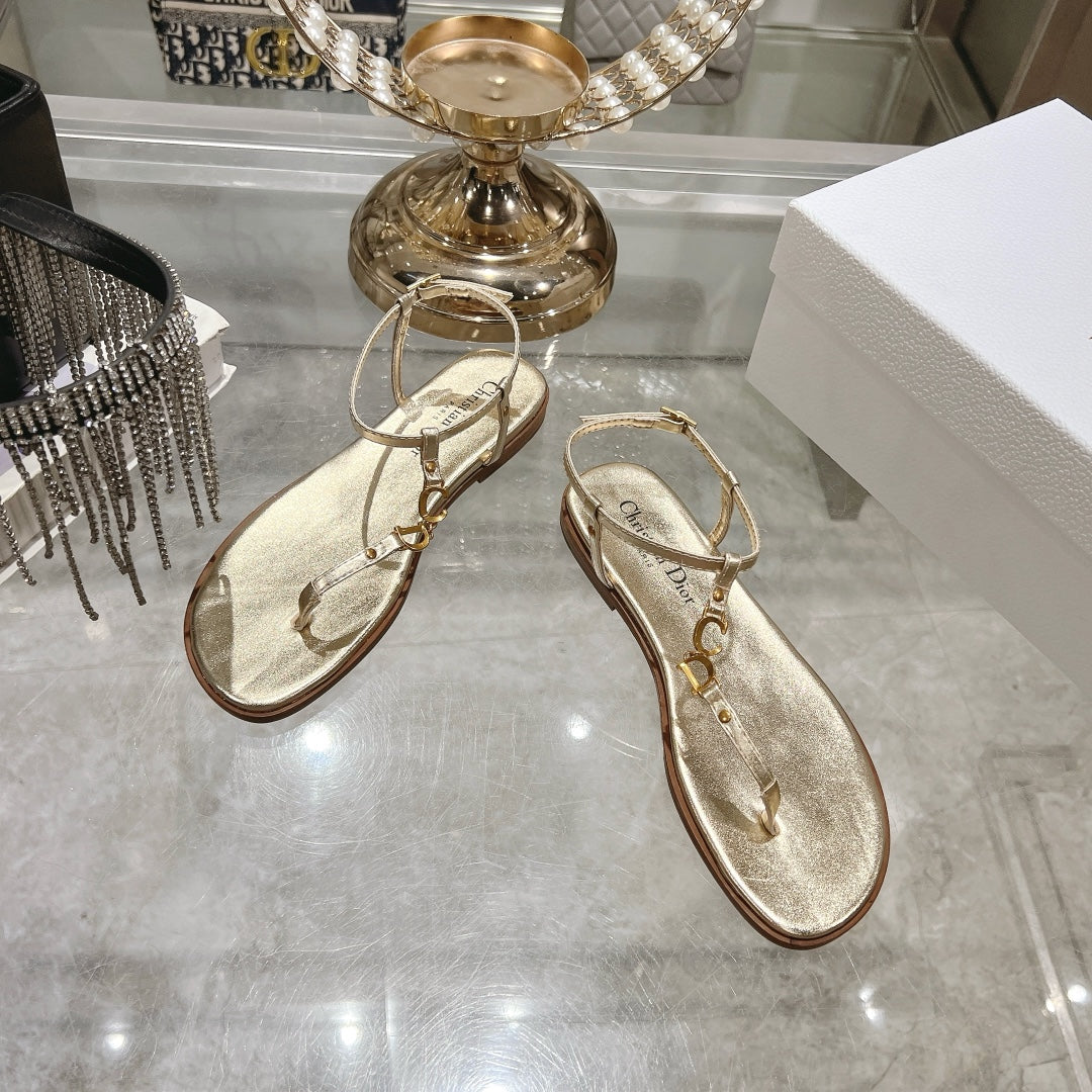DIORIVIERA C'EST THONG SANDAL GOLD AQUAMARINA CALFSKIN - 35