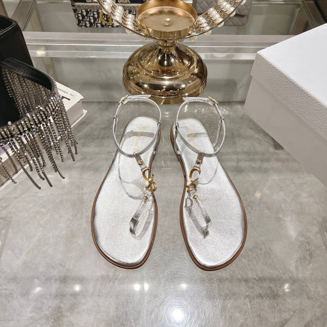 DIORIVIERA C'EST THONG SANDAL SILVER AQUAMARINA CALFSKIN - 35