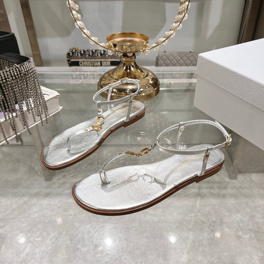 DIORIVIERA C'EST THONG SANDAL SILVER AQUAMARINA CALFSKIN - 35
