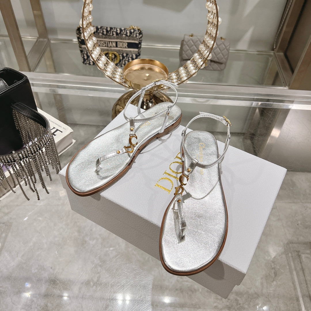 DIORIVIERA C'EST THONG SANDAL SILVER AQUAMARINA CALFSKIN - 35