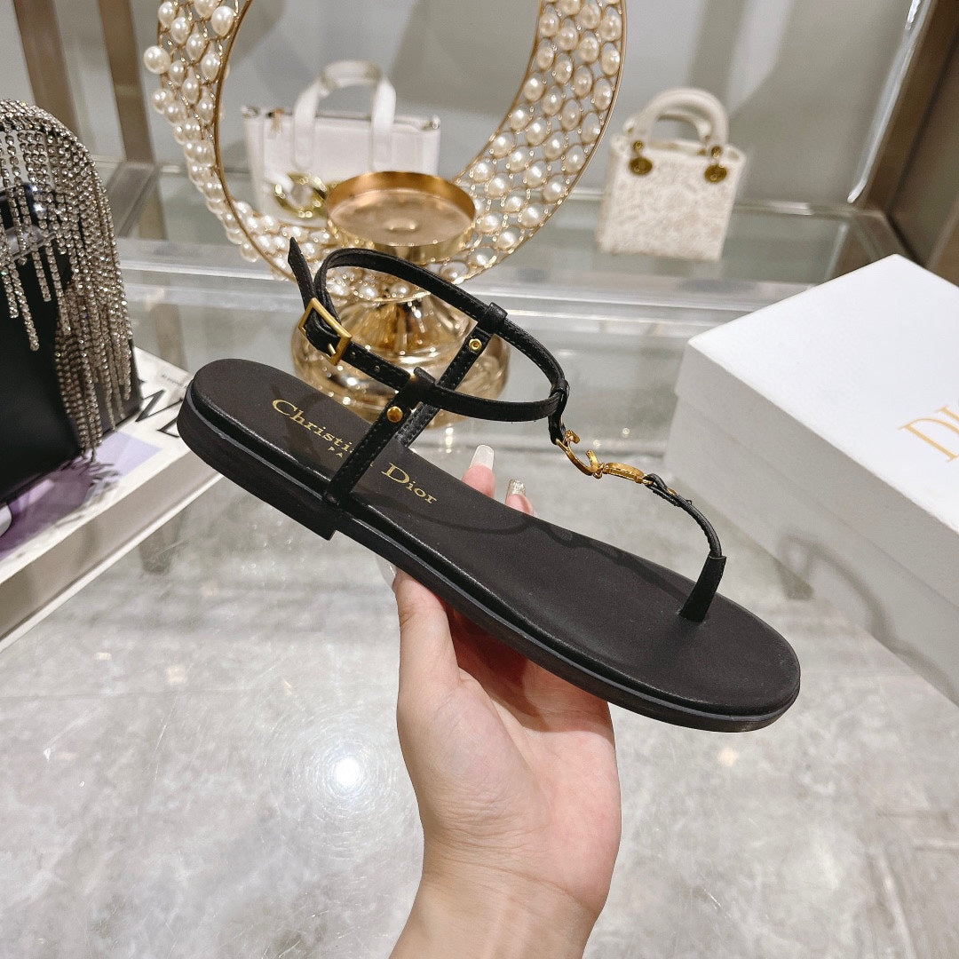 DIORIVIERA C'EST THONG SANDAL BLACK AQUAMARINA CALFSKIN - 35