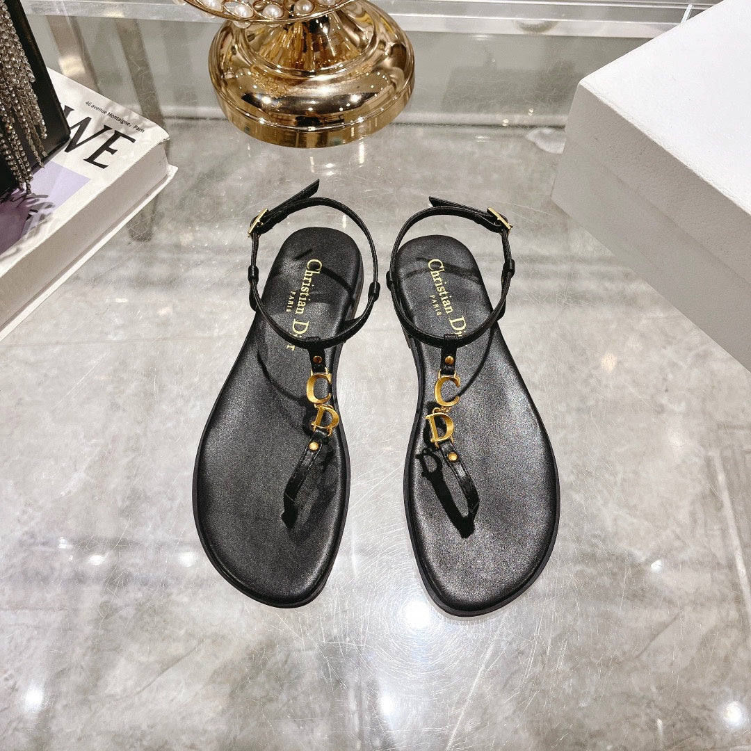 DIORIVIERA C'EST THONG SANDAL BLACK AQUAMARINA CALFSKIN - 35
