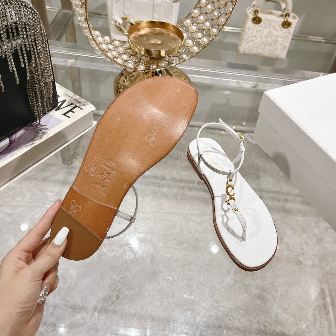 DIORIVIERA C'EST THONG SANDAL WHITE AQUAMARINA CALFSKIN - 35