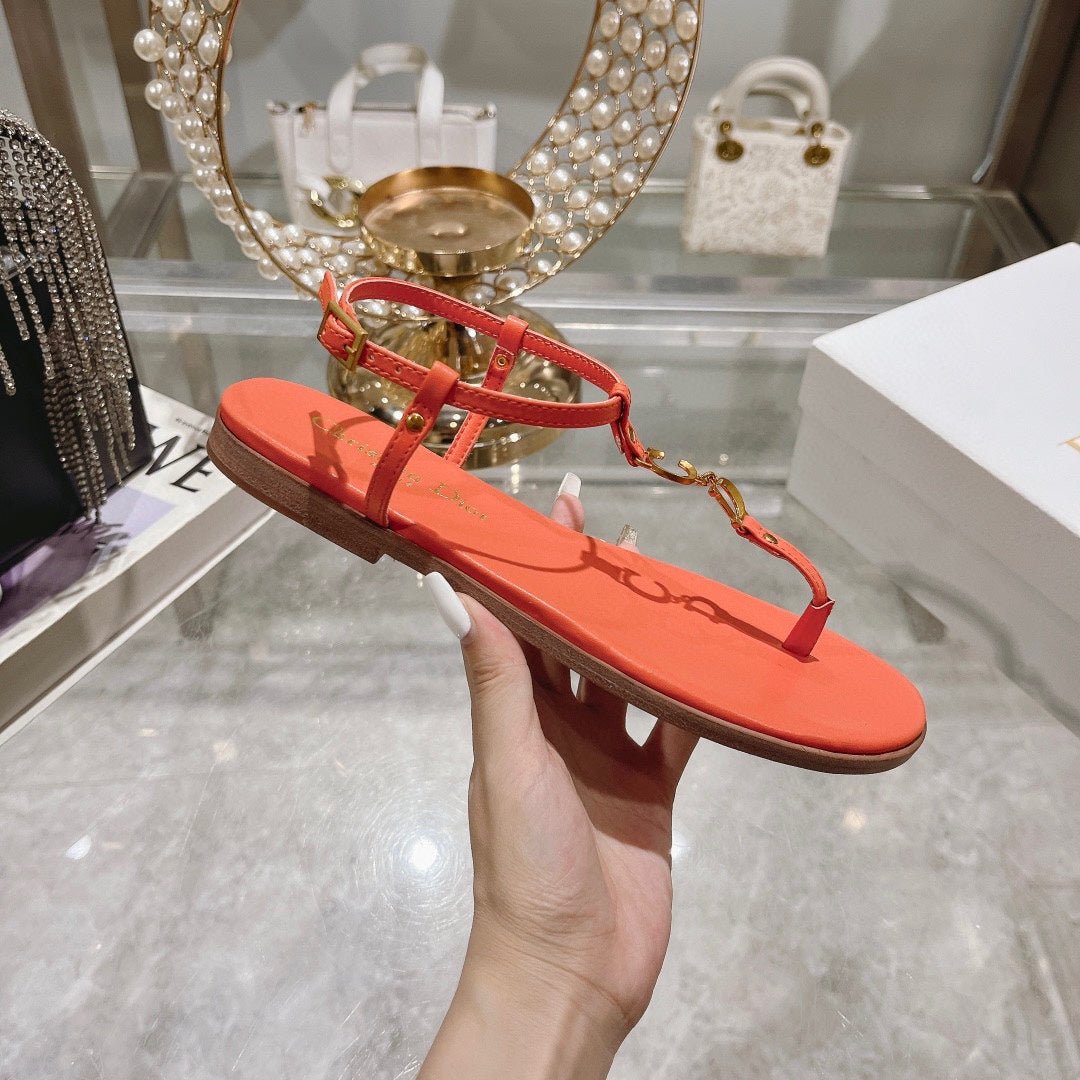DIORIVIERA C'EST THONG SANDAL VIVID ORANGE AQUAMARINA CALFSKIN - 35