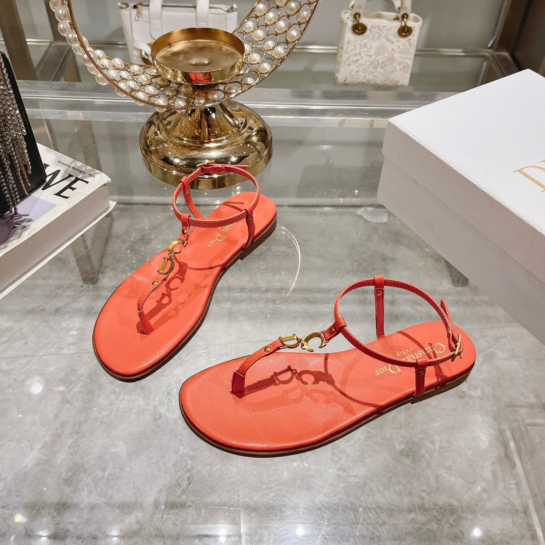DIORIVIERA C'EST THONG SANDAL VIVID ORANGE AQUAMARINA CALFSKIN - 35