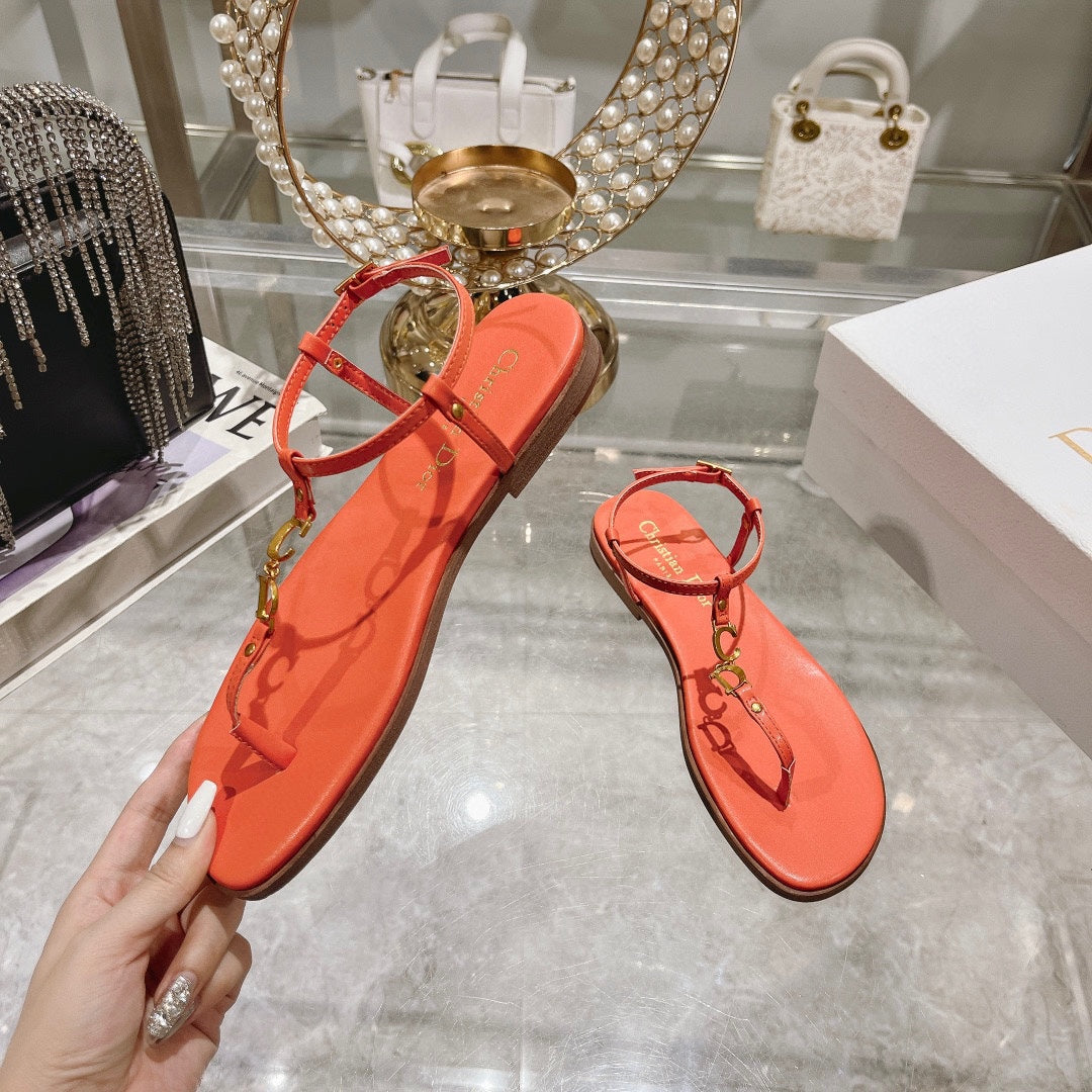 DIORIVIERA C'EST THONG SANDAL VIVID ORANGE AQUAMARINA CALFSKIN - 35