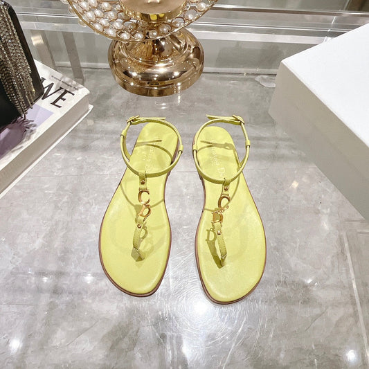 DIORIVIERA C'EST THONG SANDAL LEMON YELLOW AQUAMARINA CALFSKIN - 35