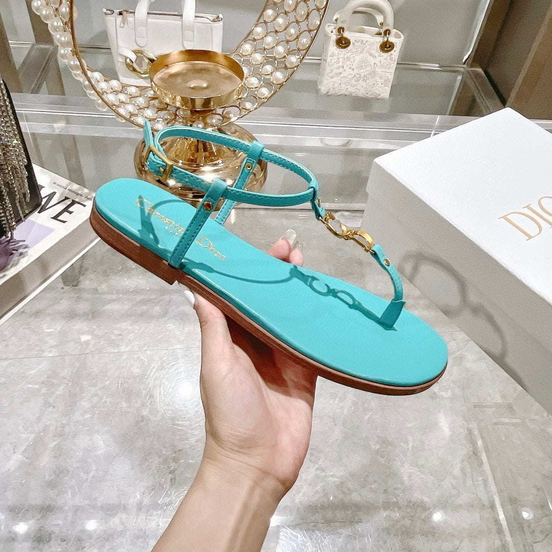 DIORIVIERA C'EST THONG SANDAL SKY BLUE AQUAMARINA CALFSKIN - 35