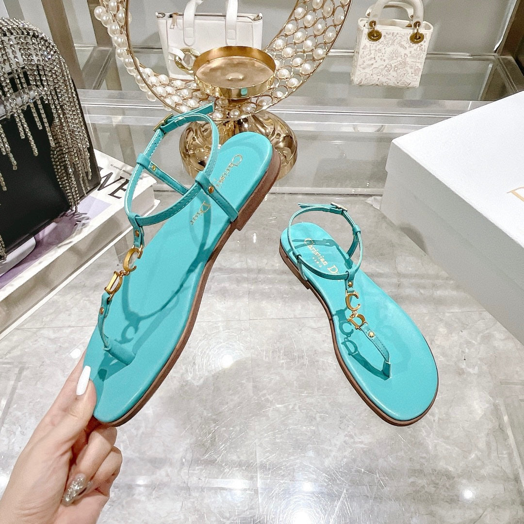 DIORIVIERA C'EST THONG SANDAL SKY BLUE AQUAMARINA CALFSKIN - 35