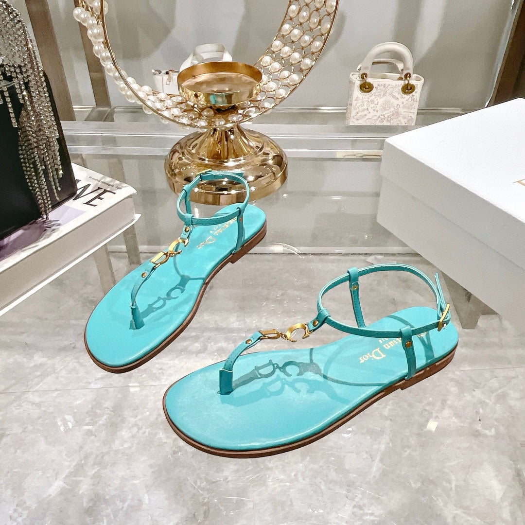 DIORIVIERA C'EST THONG SANDAL SKY BLUE AQUAMARINA CALFSKIN - 35