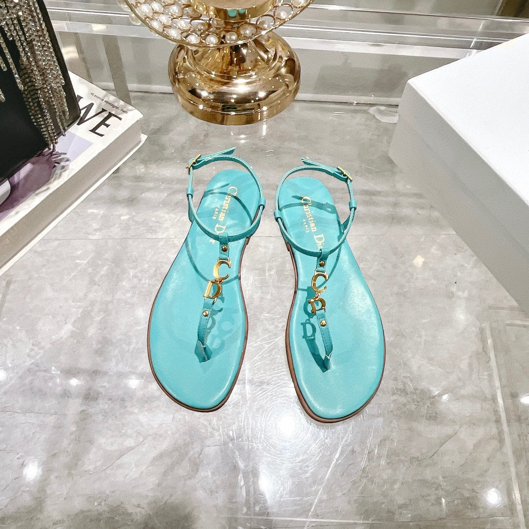DIORIVIERA C'EST THONG SANDAL SKY BLUE AQUAMARINA CALFSKIN - 35