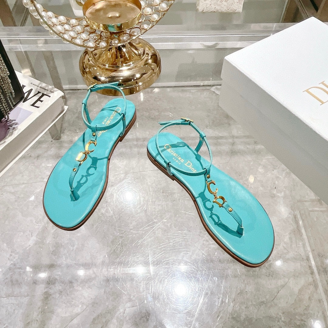 DIORIVIERA C'EST THONG SANDAL SKY BLUE AQUAMARINA CALFSKIN - 35