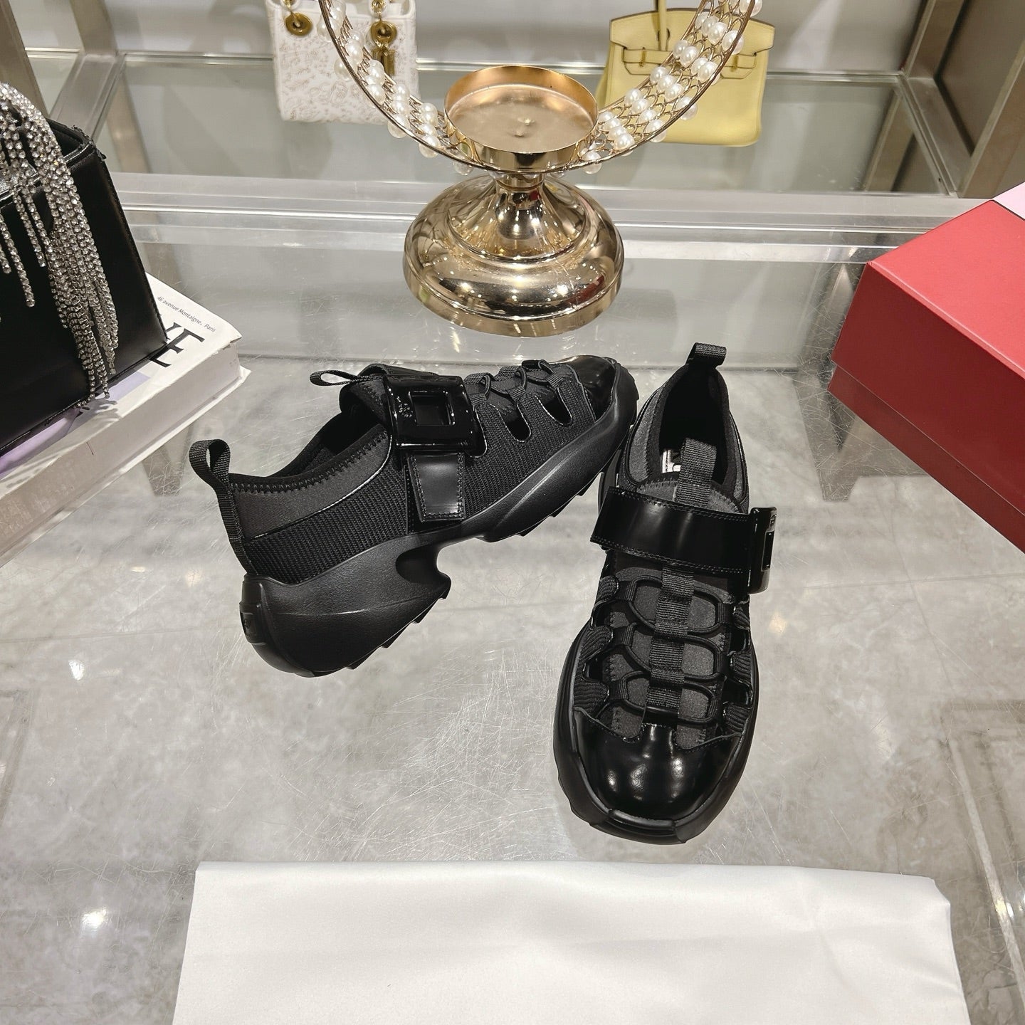 VIV' ON THE RUN TREKKY SNEAKERS IN BLACK SHINY CALFSKIN AND FABRIC - 35