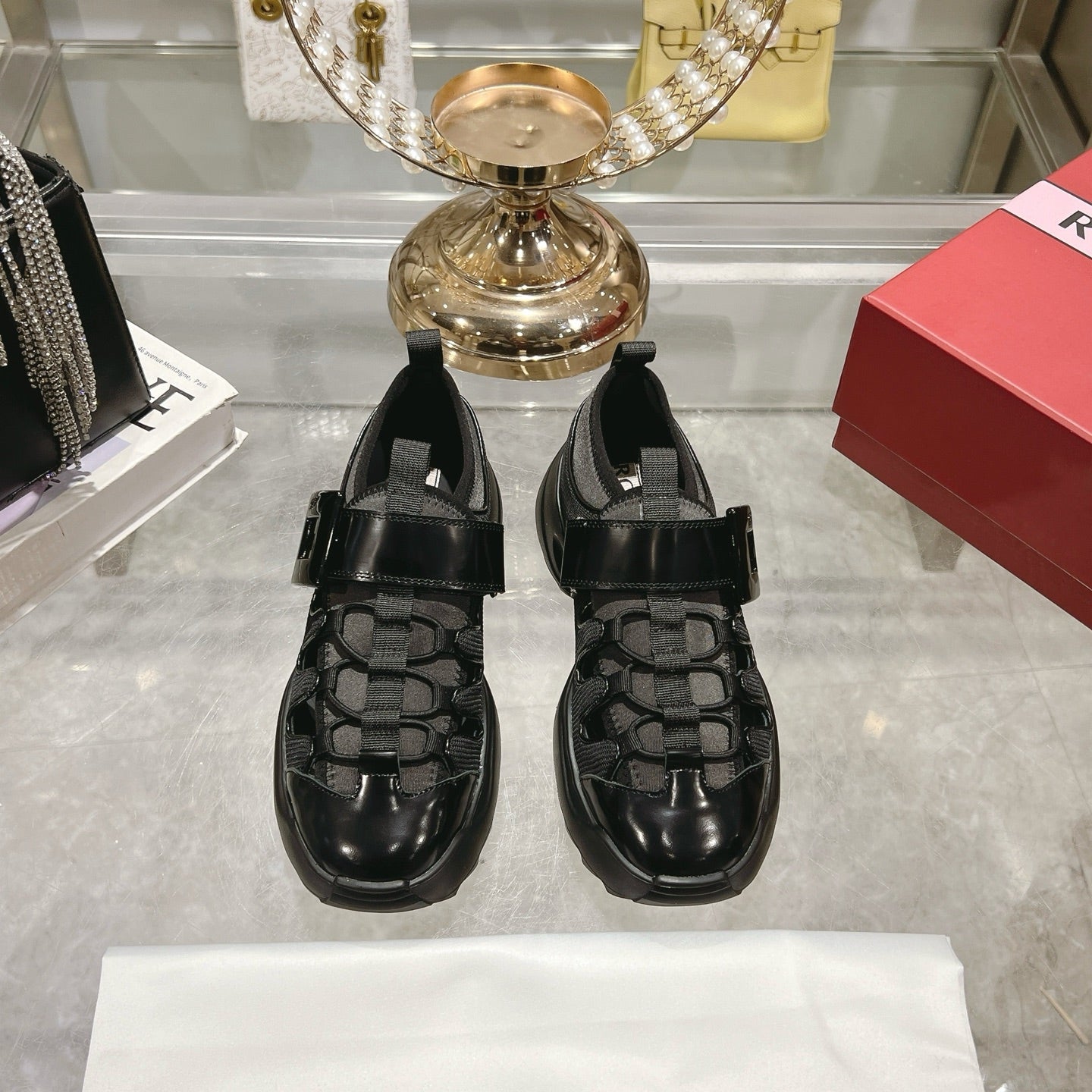 VIV' ON THE RUN TREKKY SNEAKERS IN BLACK SHINY CALFSKIN AND FABRIC - 35