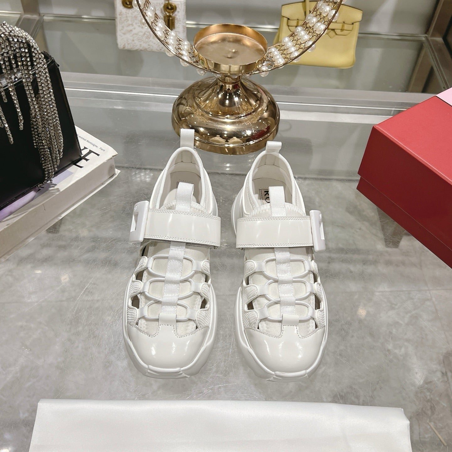 VIV' ON THE RUN TREKKY SNEAKERS IN WHITE SHINY CALFSKIN AND FABRIC - 35