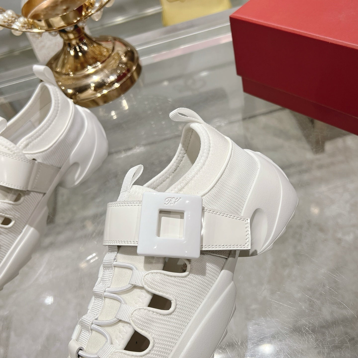 VIV' ON THE RUN TREKKY SNEAKERS IN WHITE SHINY CALFSKIN AND FABRIC - 35