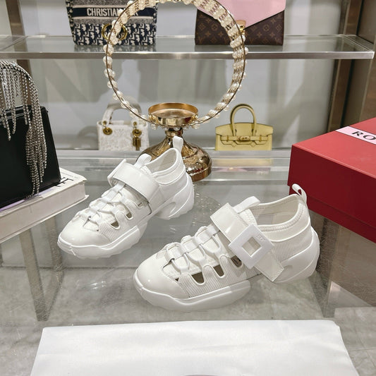 VIV' ON THE RUN TREKKY SNEAKERS IN WHITE SHINY CALFSKIN AND FABRIC - 35
