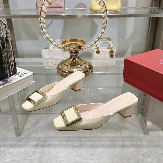 BELLE VIVIER MULES IN IVORY WHITE PATENT CALFSKIN - 35