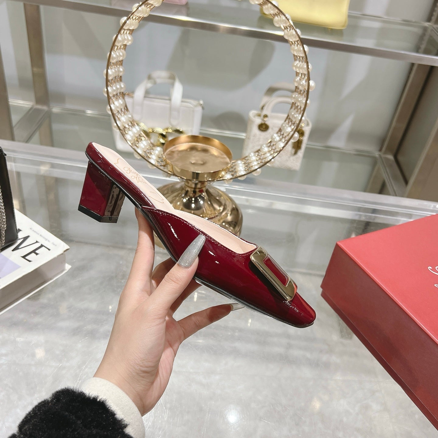 BELLE VIVIER MULES IN BLOOD RED PATENT CALFSKIN - 35