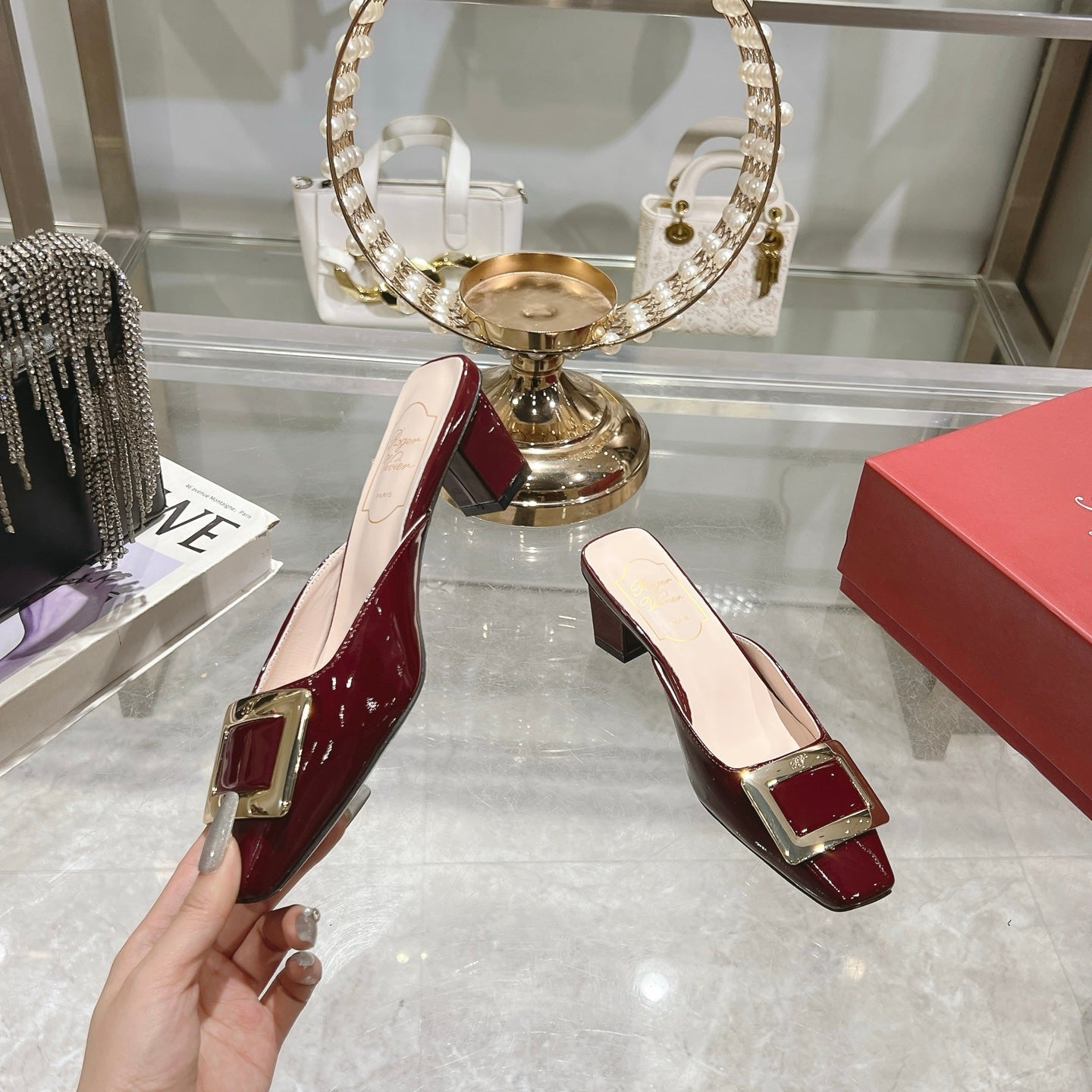BELLE VIVIER MULES IN BLOOD RED PATENT CALFSKIN - 35