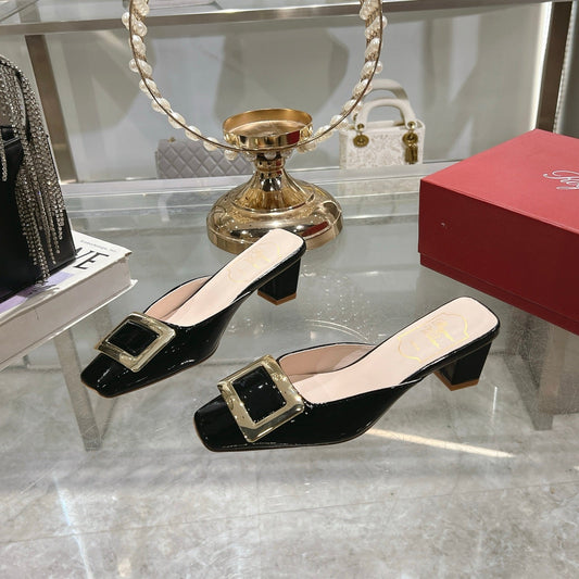 BELLE VIVIER MULES IN BLACK PATENT CALFSKIN - 35