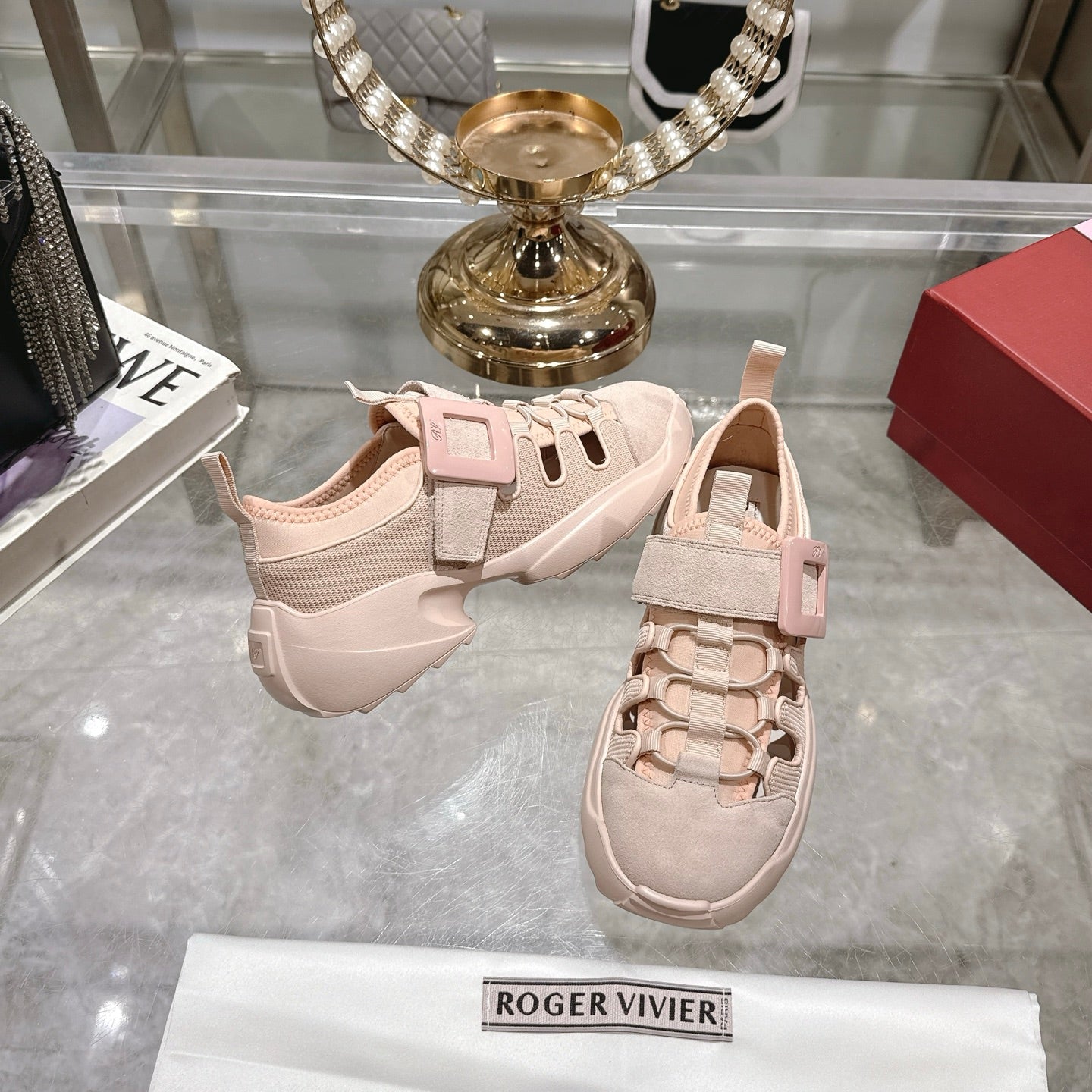 VIV' ON THE RUN TREKKY SNEAKERS IN BEIGE PINK FABRIC AND SUEDE - 35