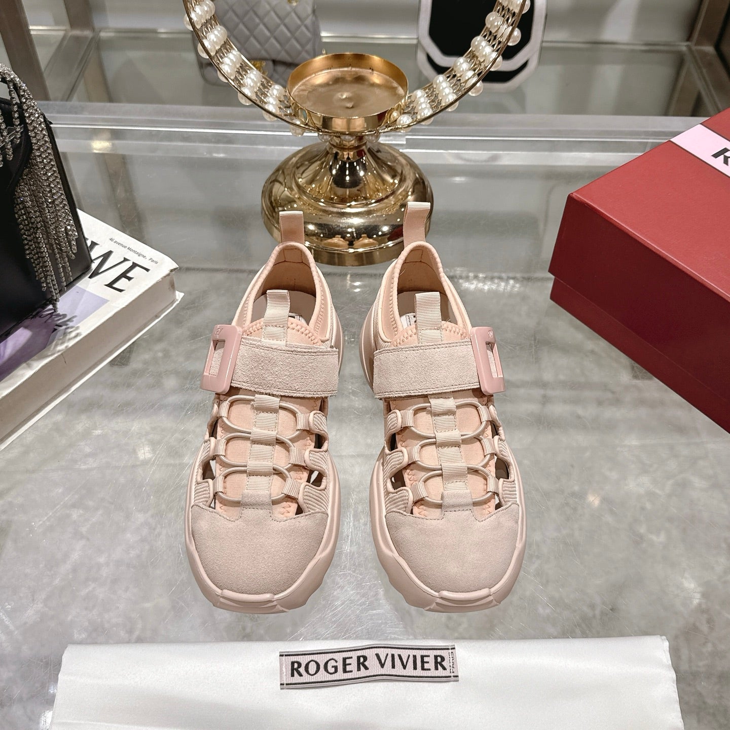 VIV' ON THE RUN TREKKY SNEAKERS IN BEIGE PINK FABRIC AND SUEDE - 35