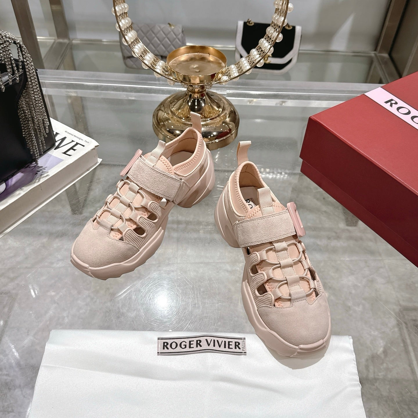 VIV' ON THE RUN TREKKY SNEAKERS IN BEIGE PINK FABRIC AND SUEDE - 35