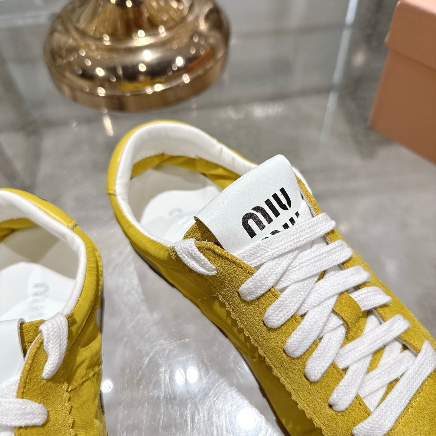 PLUME NAPPA SNEAKERS IN YELLOW SUEDE AND CANVAS - 35