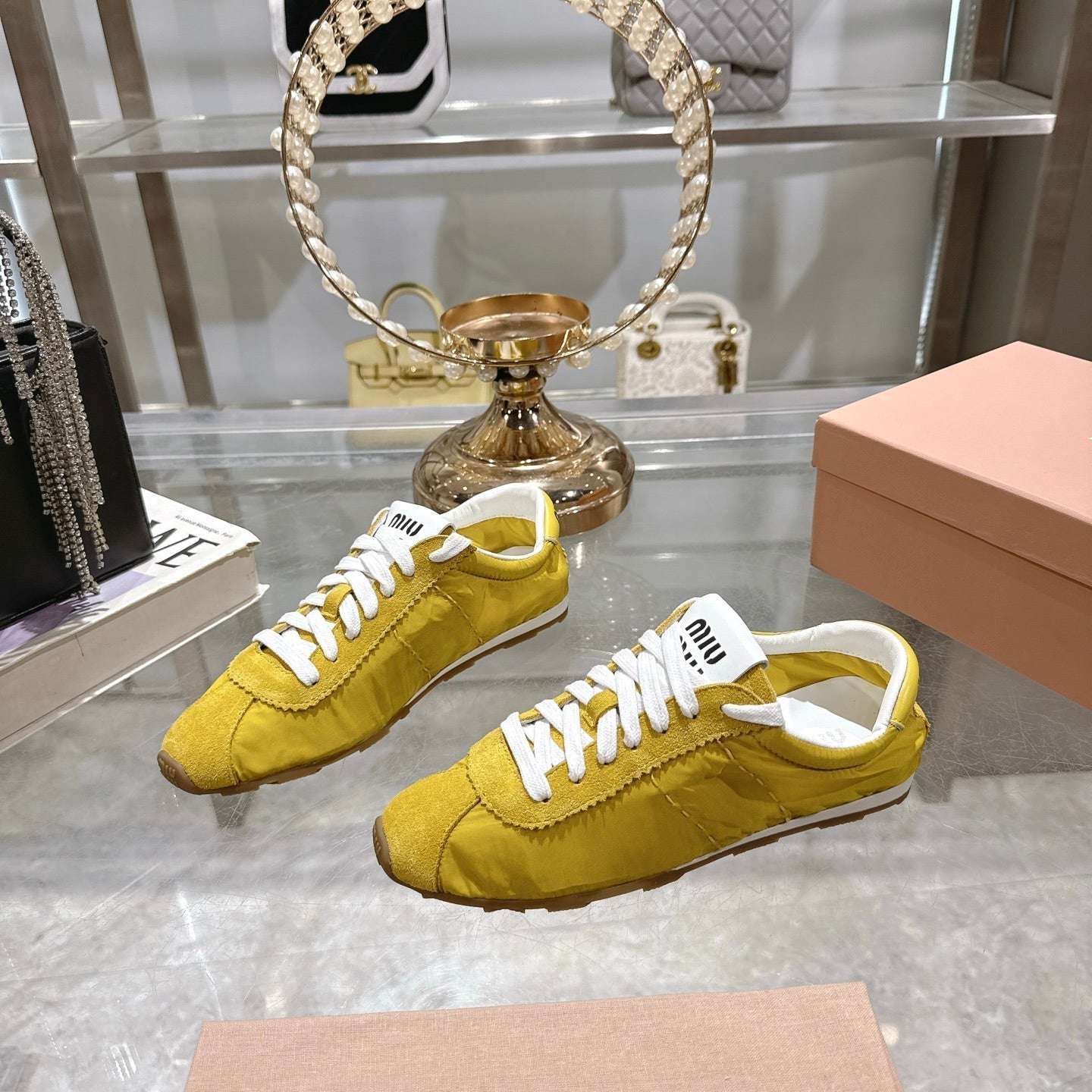 PLUME NAPPA SNEAKERS IN YELLOW SUEDE AND CANVAS - 35