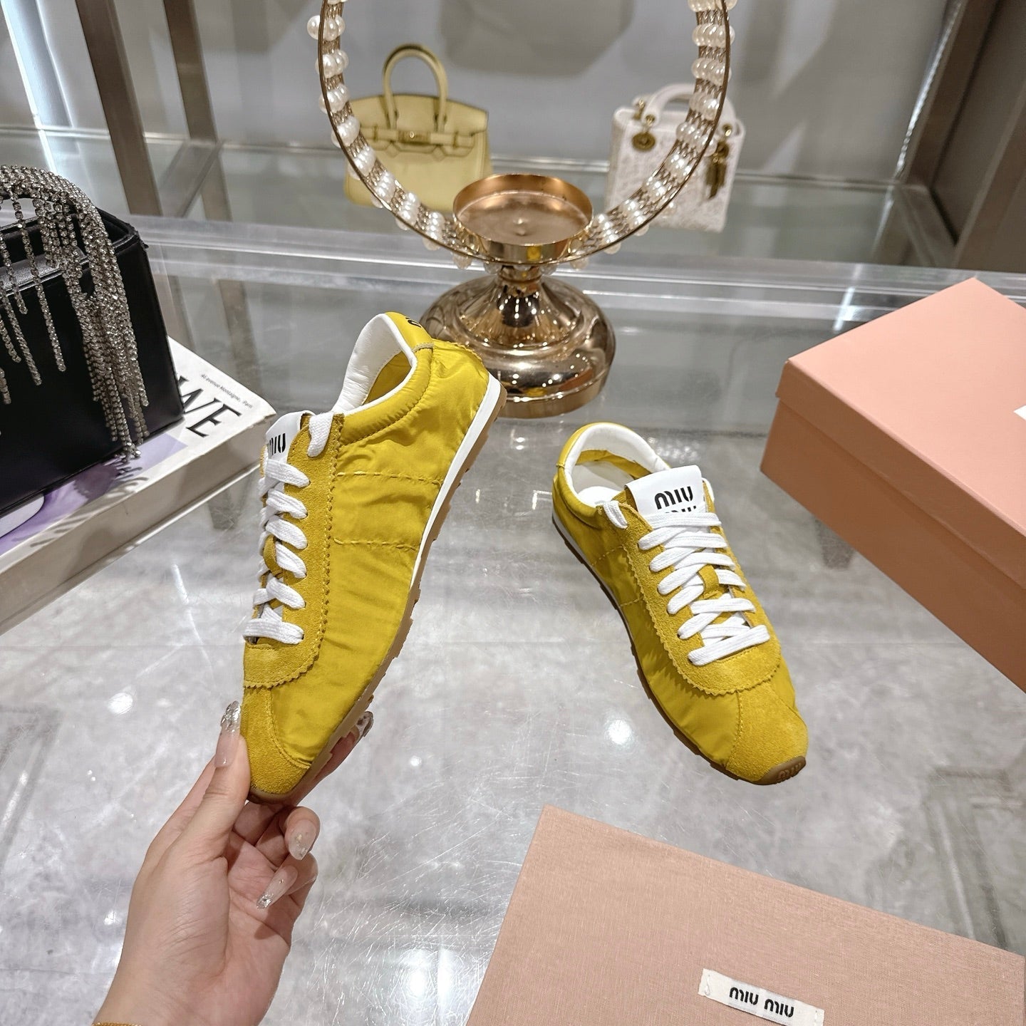 PLUME NAPPA SNEAKERS IN YELLOW SUEDE AND CANVAS - 35