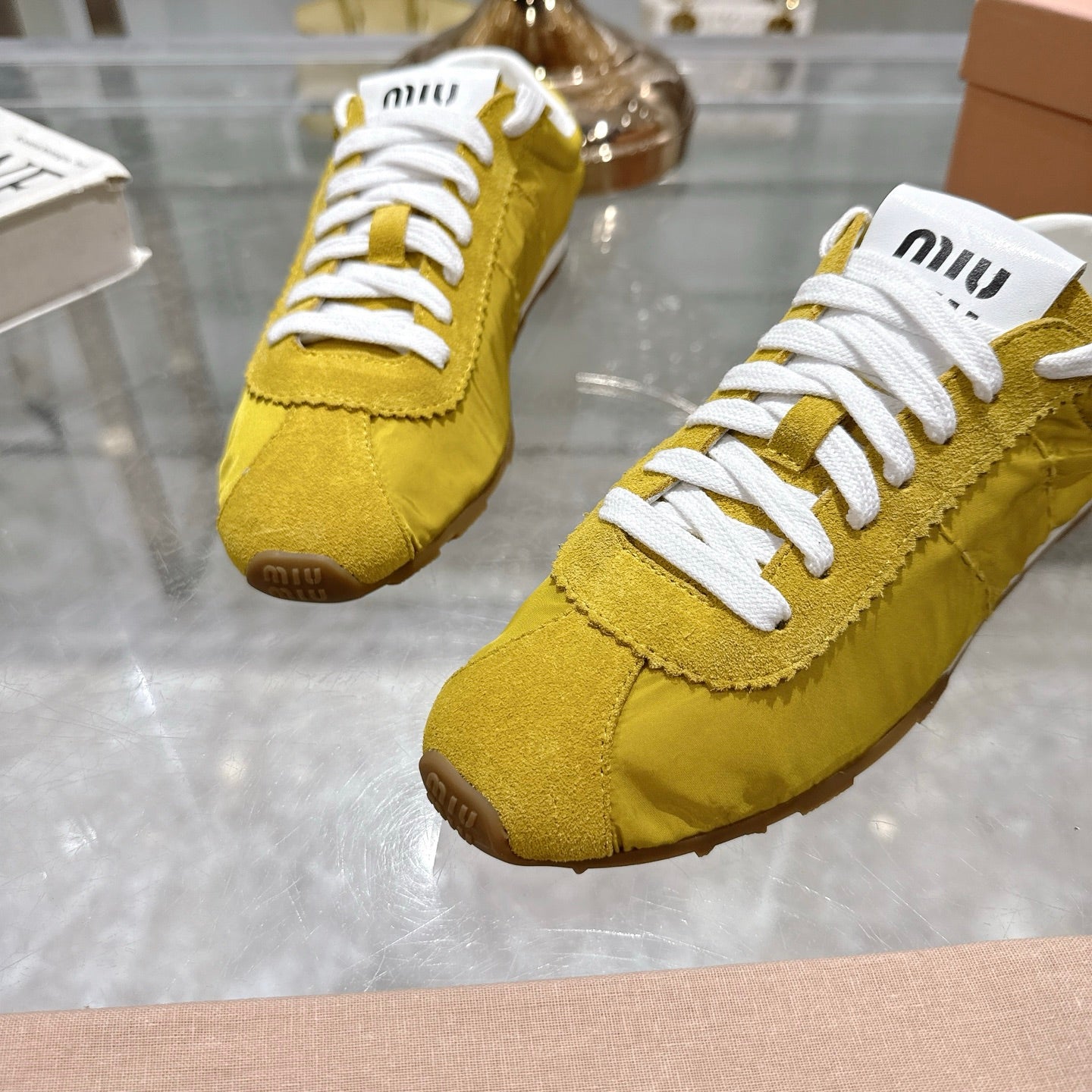 PLUME NAPPA SNEAKERS IN YELLOW SUEDE AND CANVAS - 35