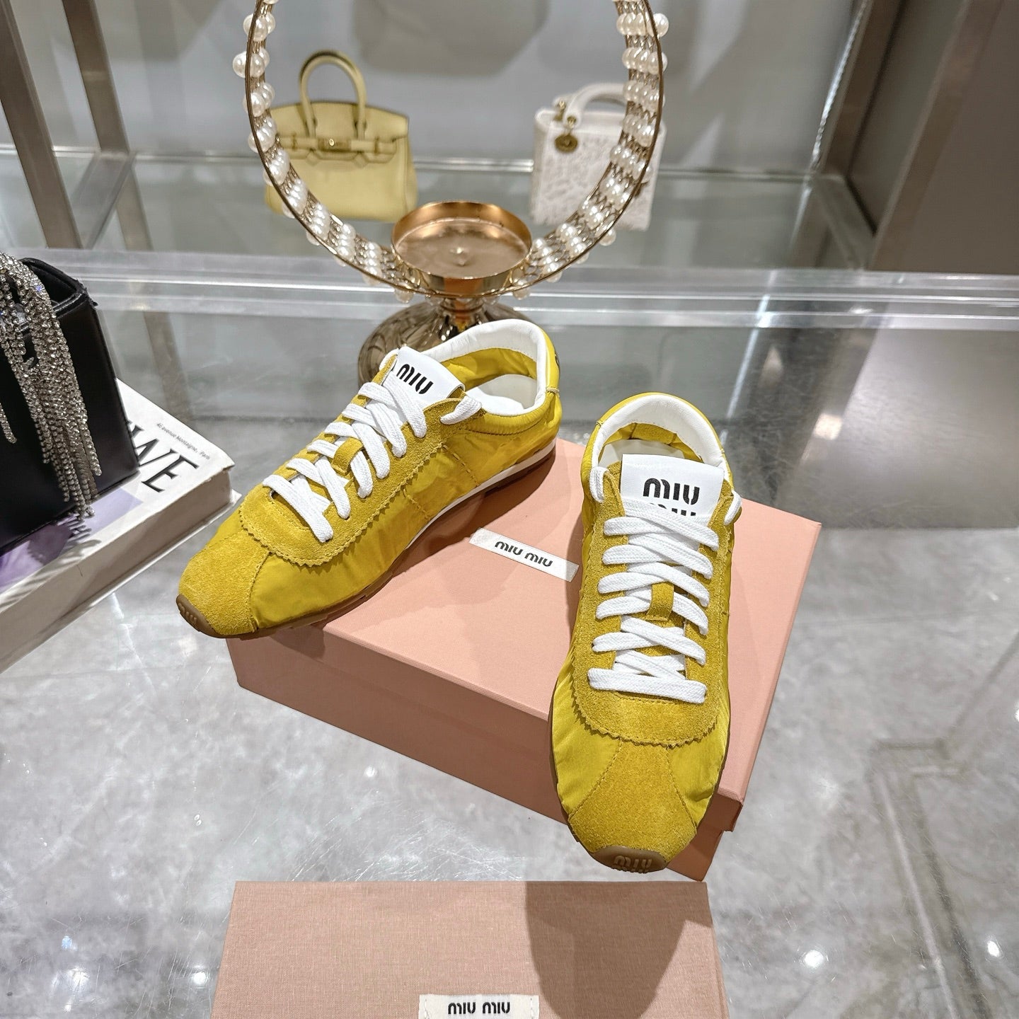PLUME NAPPA SNEAKERS IN YELLOW SUEDE AND CANVAS - 35