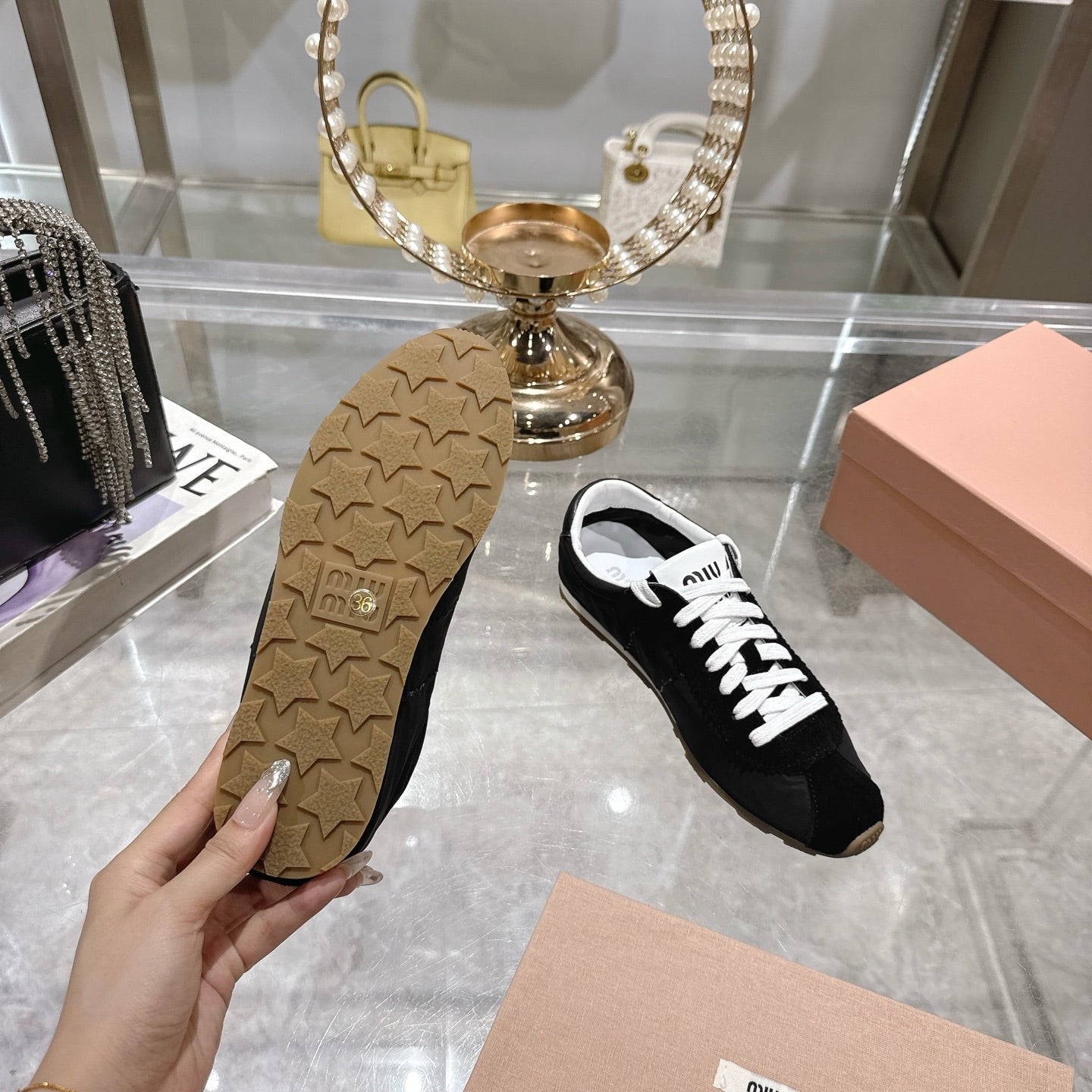PLUME NAPPA SNEAKERS IN BLACK SUEDE AND CANVAS - 35