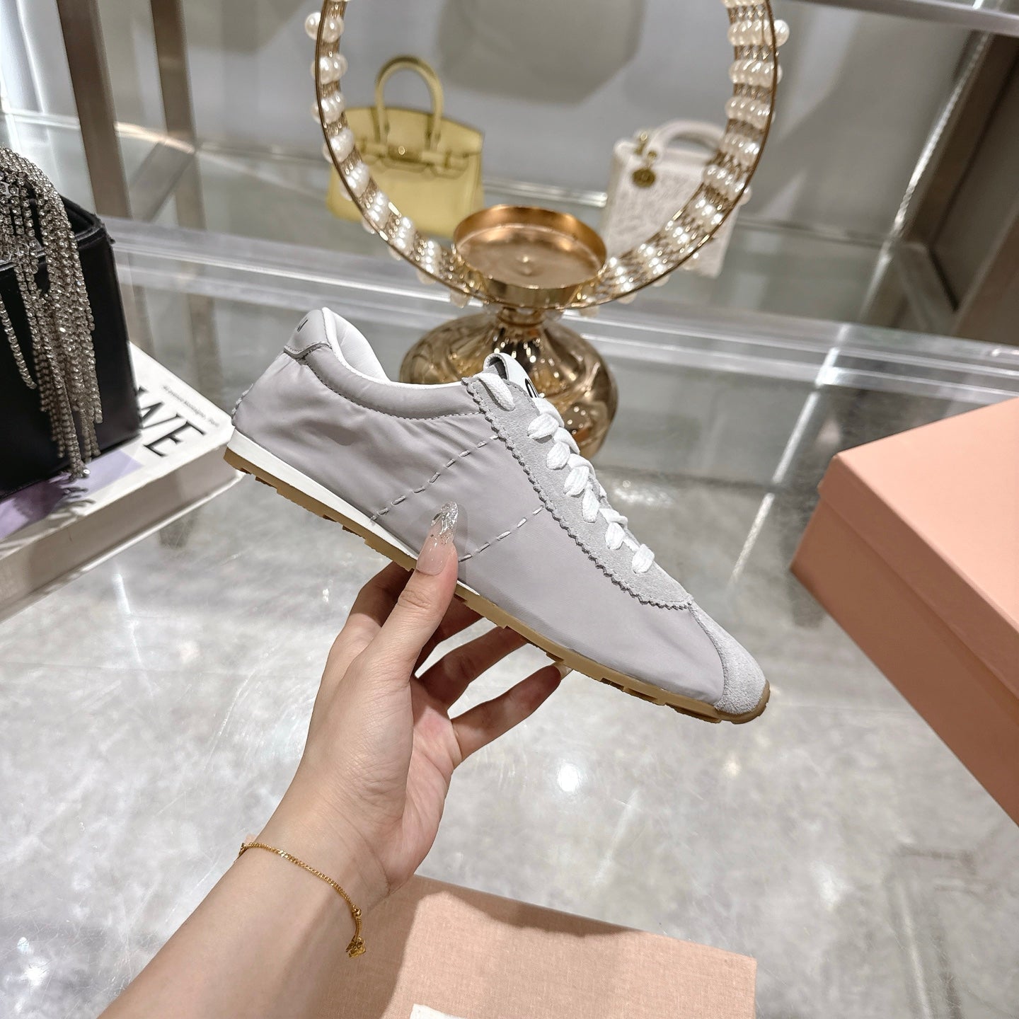 PLUME NAPPA SNEAKERS IN GREY SUEDE AND CANVAS - 35