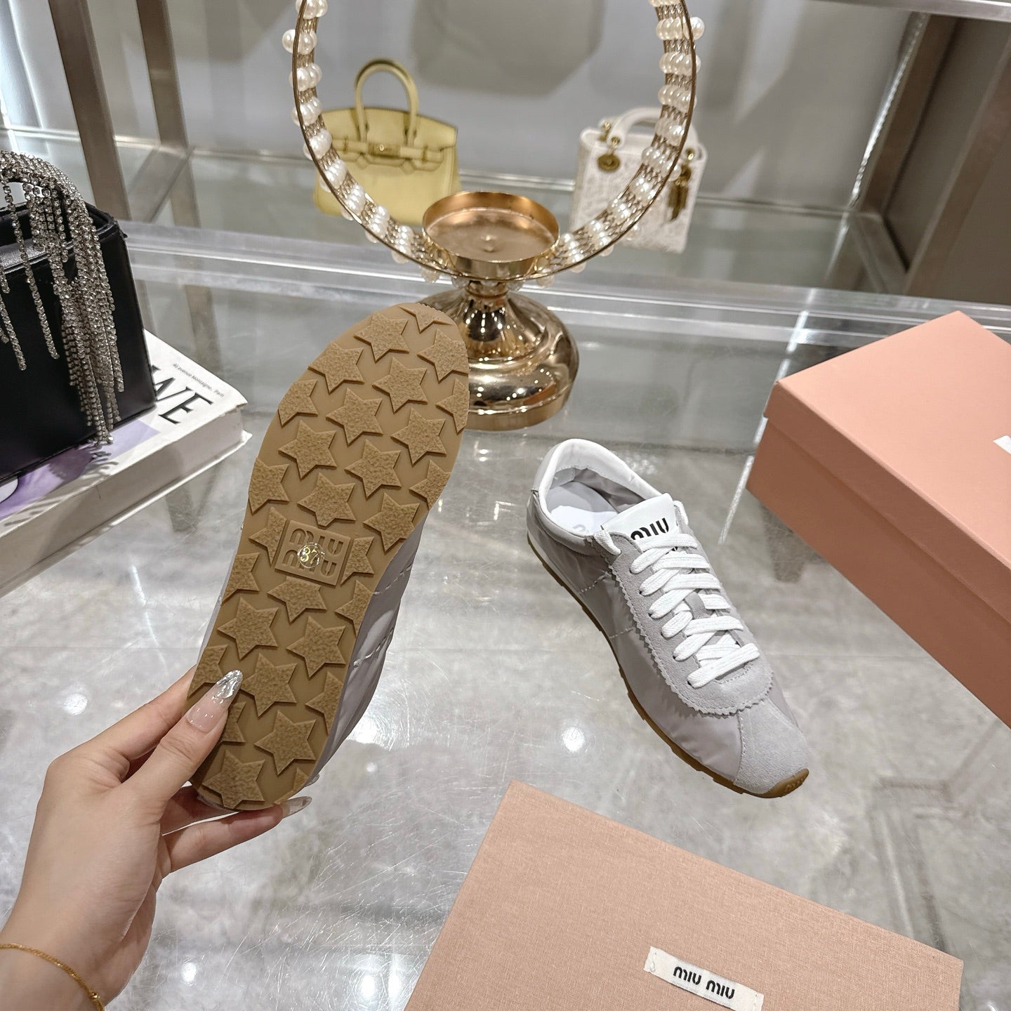 PLUME NAPPA SNEAKERS IN GREY SUEDE AND CANVAS - 35