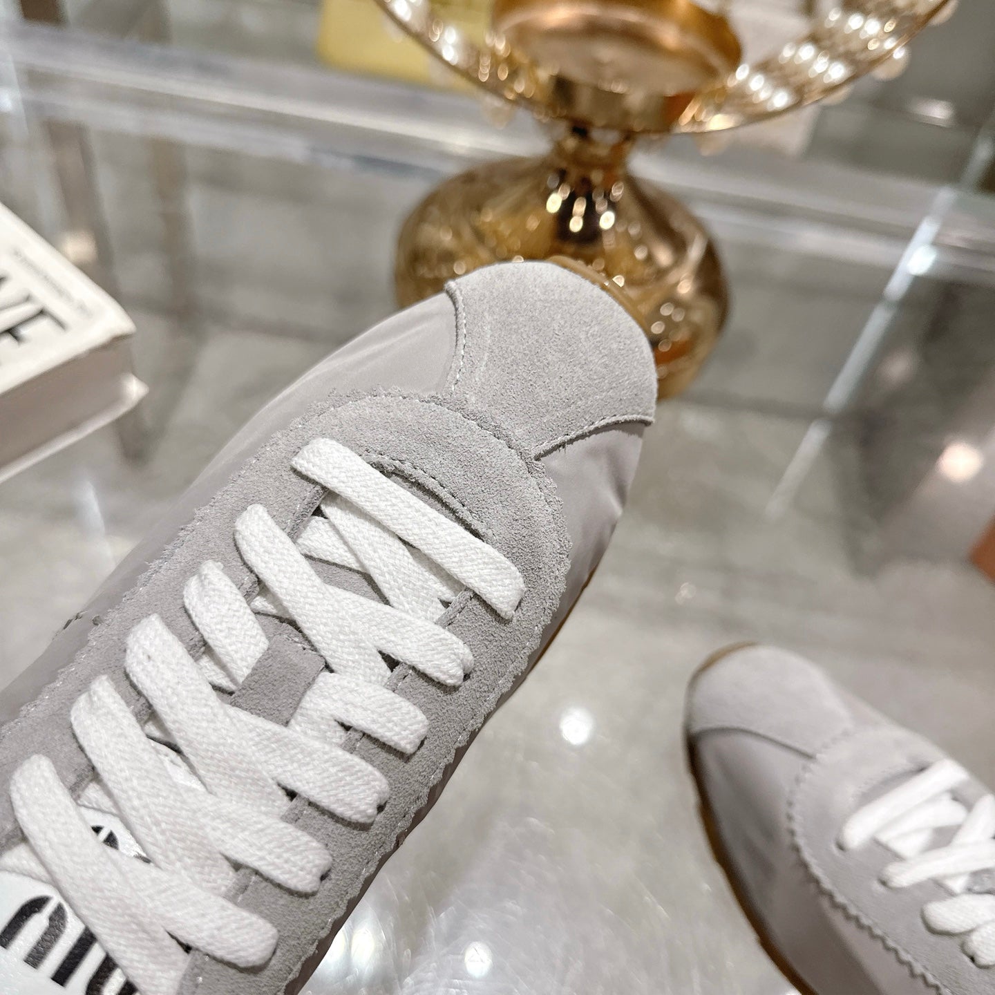 PLUME NAPPA SNEAKERS IN GREY SUEDE AND CANVAS - 35