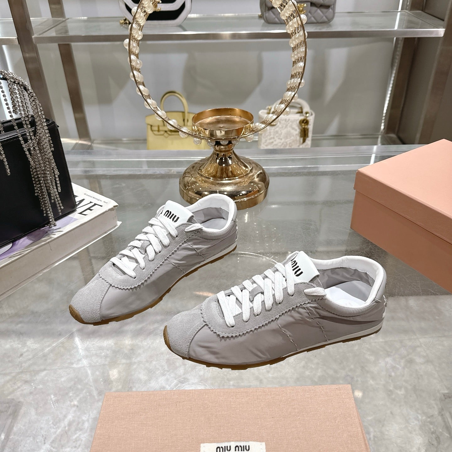 PLUME NAPPA SNEAKERS IN GREY SUEDE AND CANVAS - 35