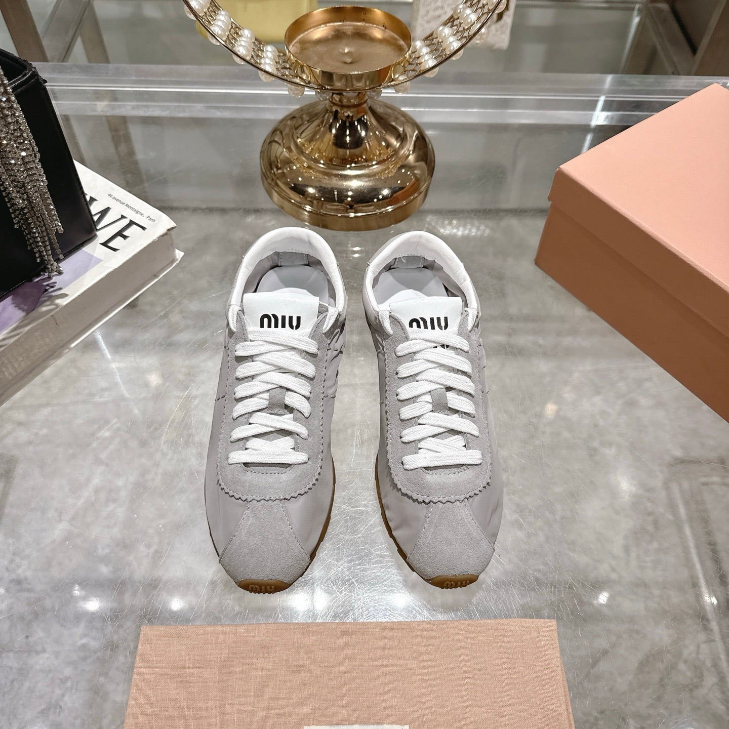 PLUME NAPPA SNEAKERS IN GREY SUEDE AND CANVAS - 35