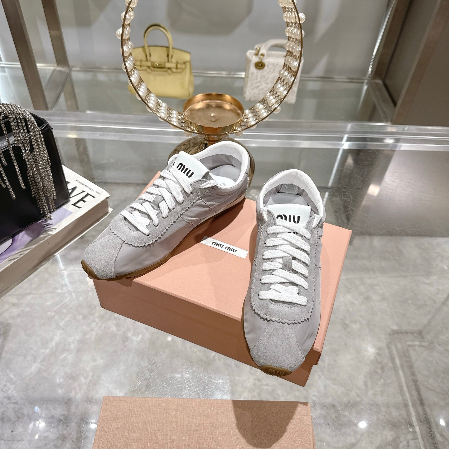 PLUME NAPPA SNEAKERS IN GREY SUEDE AND CANVAS - 35